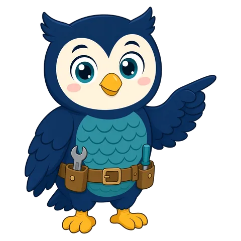 Ollie, the WH2L Hub cartoon owl mascot, pointing to something helpful